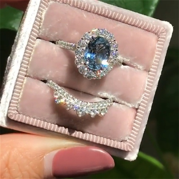 Six Claw Aquamarine Engagement Ring with Diamond Wedding Band Set - Afrogem  Jewellers